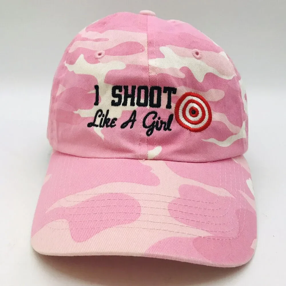I Shoot Like a Girl Pink Camo Baseball Cap Womens Twill Strapback Port Authority